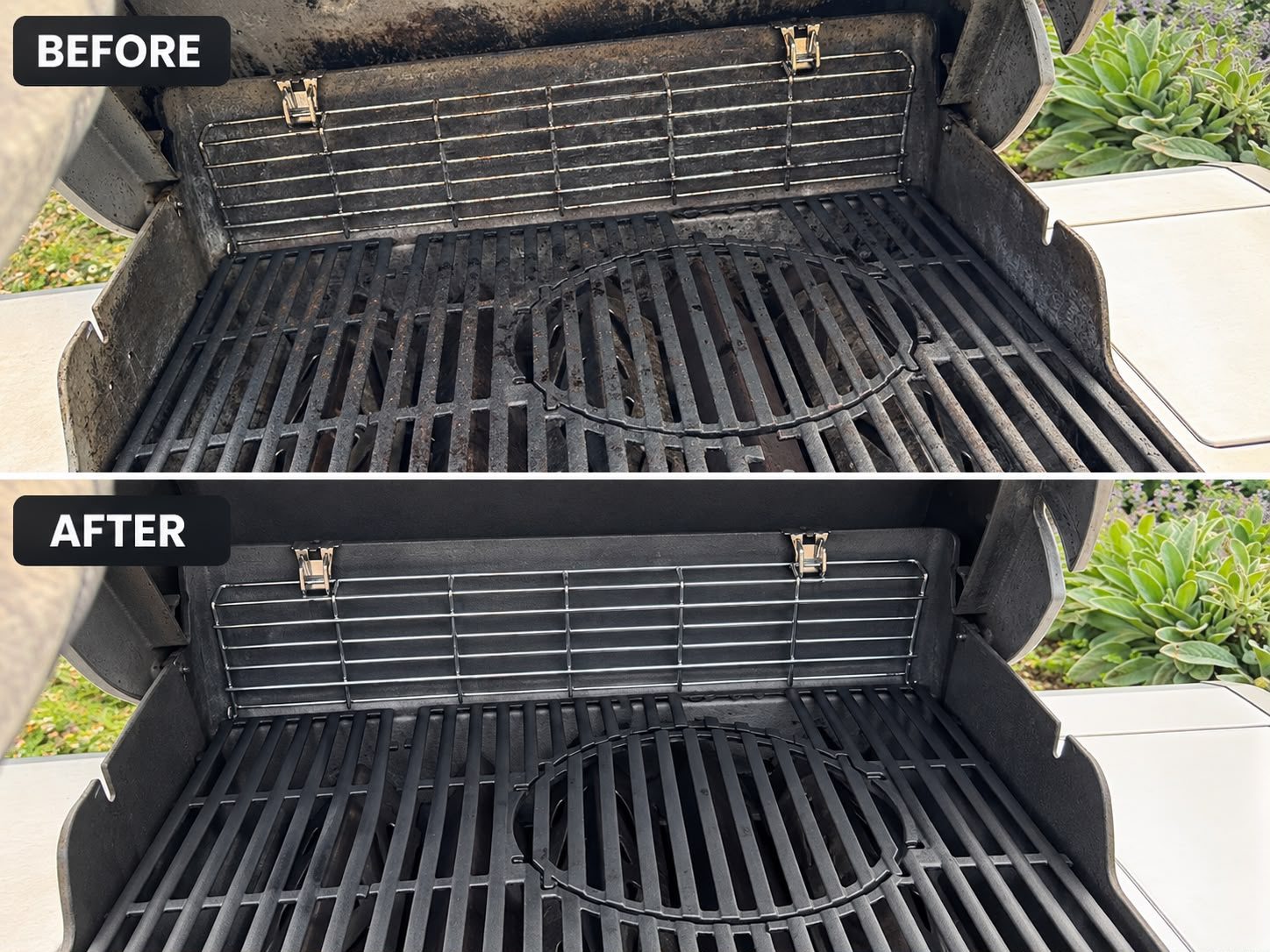 Barbecue grill, before and after